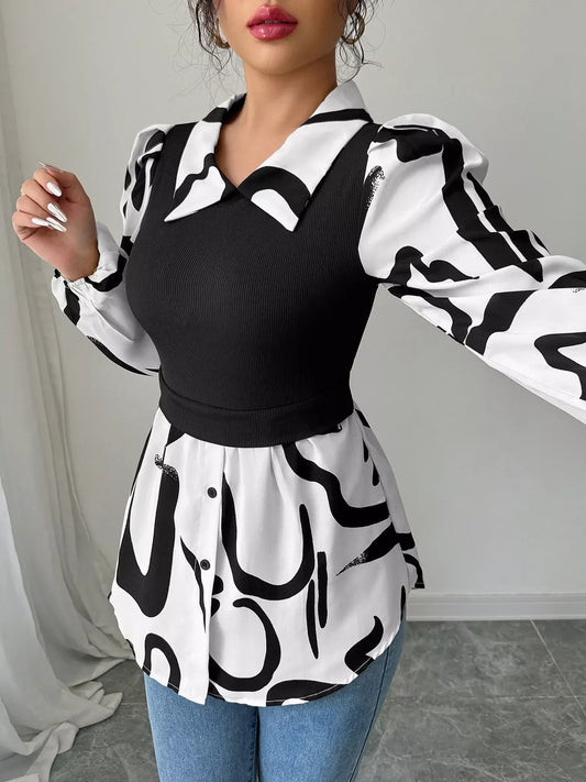 Abstract Print Long Sleeve Blouse - Trendsi - Flyclothing LLC