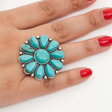 Artificial Turquoise Alloy Flower Ring - Trendsi - Flyclothing LLC