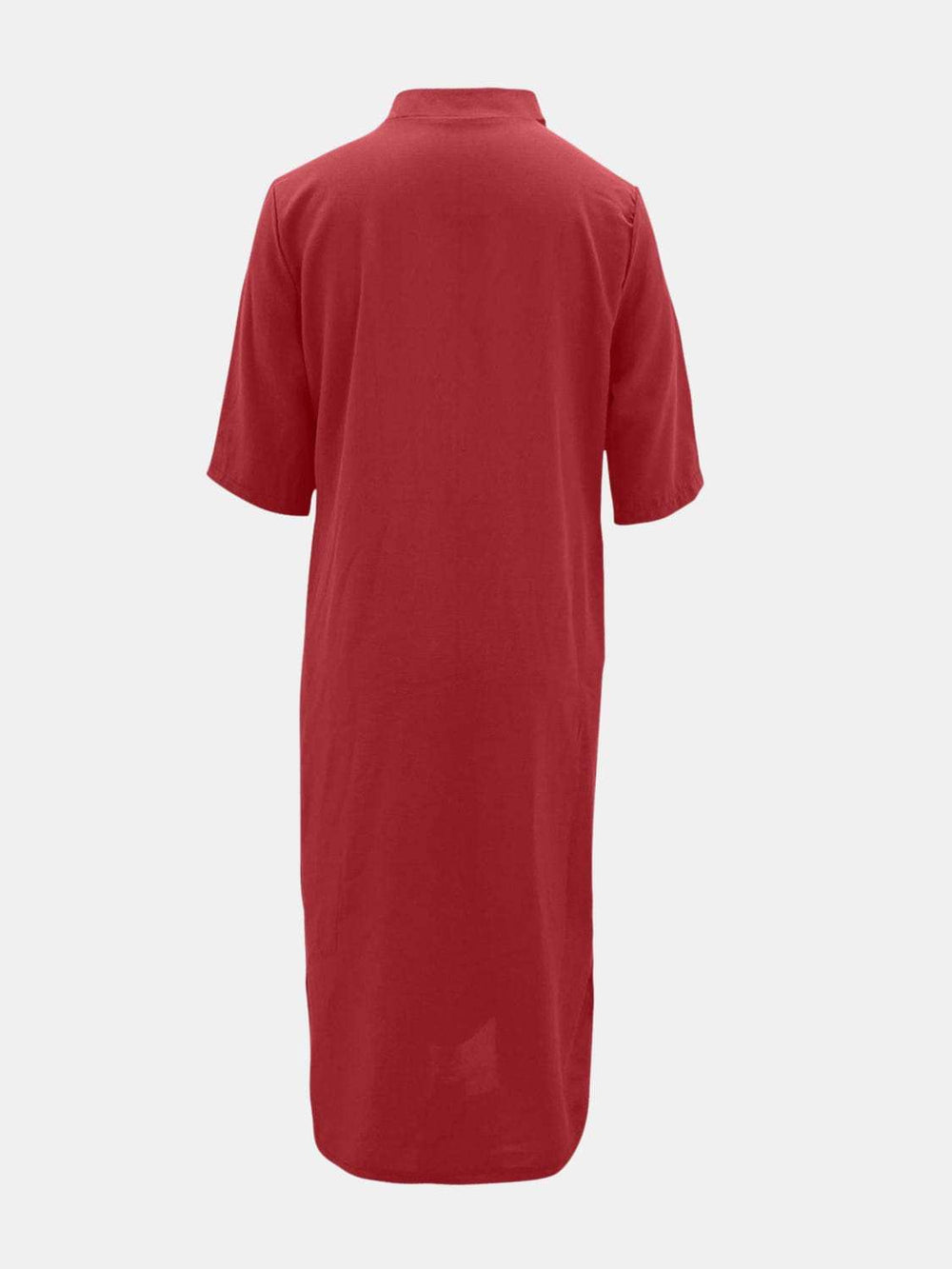 Full Size Notched Half Sleeve Midi Dress - Trendsi - Flyclothing LLC