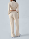 Devine Round Neck Long Sleeve Top and Pants Set - Trendsi - Flyclothing LLC