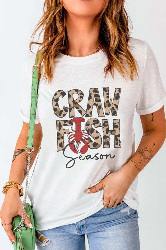 CRAWFISH SEASON Leopard Round Neck Short Sleeve T-Shirt - Trendsi - Flyclothing LLC