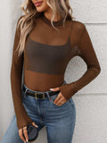 Mock Neck Long Sleeve Sheer Top - Trendsi - Flyclothing LLC