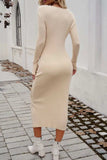 Drawstring Round Neck Long Sleeve Midi Dress - Trendsi - Flyclothing LLC