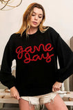 BiBi Game Day Metallic Letter Sweater - Trendsi - Flyclothing LLC