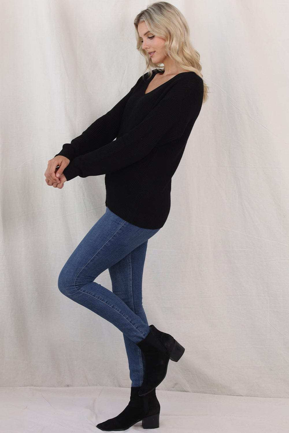 V-Neck Drop Shoulder Sweater - Trendsi - Flyclothing LLC