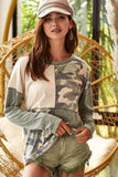 BiBi Color Block Camouflage Out Stitching Round Neck T-Shirt - Trendsi - Flyclothing LLC