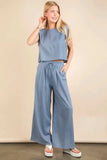 VERY J Solid Woven Top & Pants Set - Trendsi - Flyclothing LLC