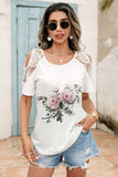 Lace Detail Round Neck Cold Shoulder Blouse - Trendsi - Flyclothing LLC