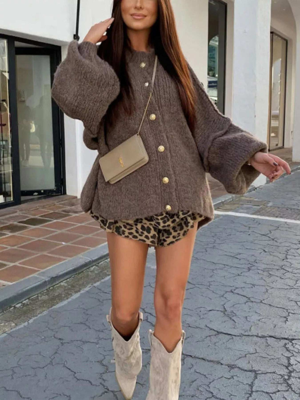 Oversized Knit Button-Down Batwing Sleeve Cardigan - Trendsi - Flyclothing LLC