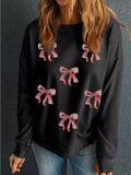 Christmas Sequin Ribbon Bow Drop Shoulder Sweatshirt - Trendsi - Flyclothing LLC