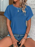 Eyelet Round Neck Short Sleeve Top - Trendsi - Flyclothing LLC