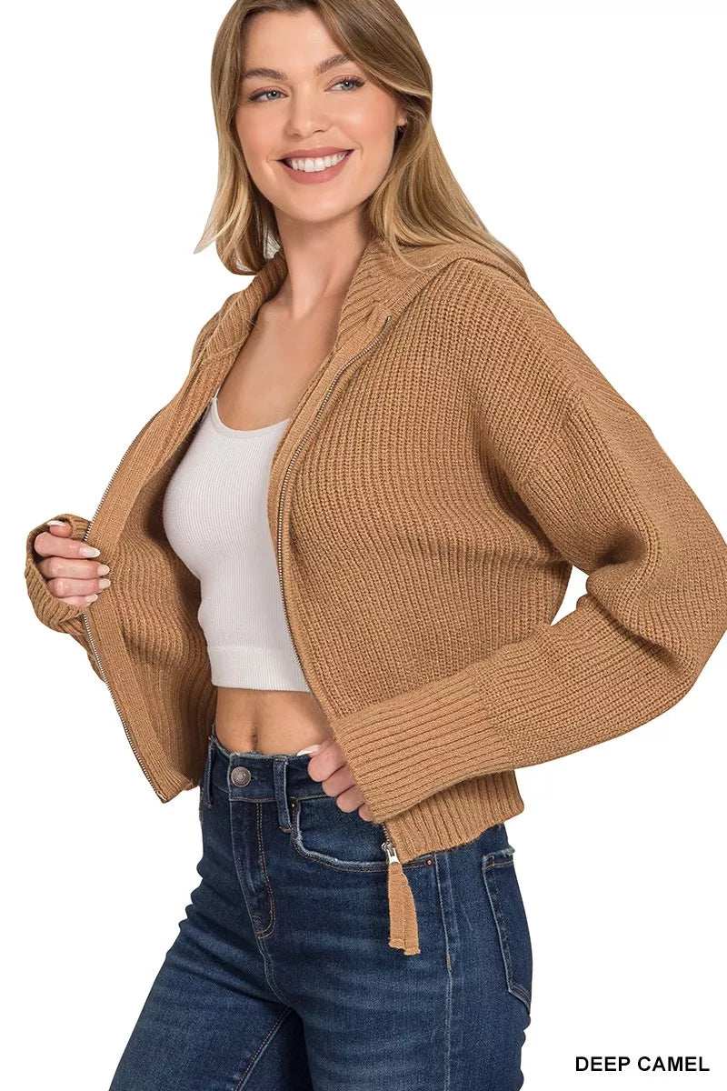 Zenana Ribbed Collared Zip Up Sweater Cardigan - Trendsi - Flyclothing LLC