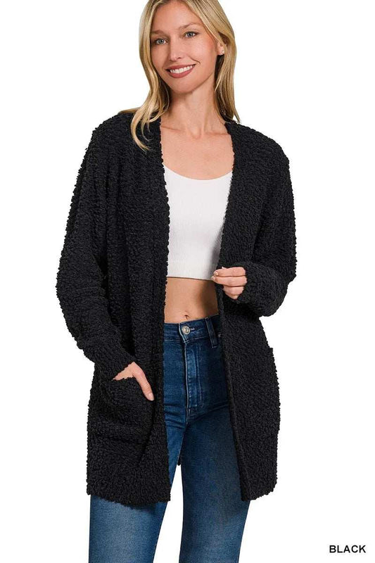 Zenana Long Sleeve Popcorn Sweater Cardigan with Pockets - Trendsi - Flyclothing LLC