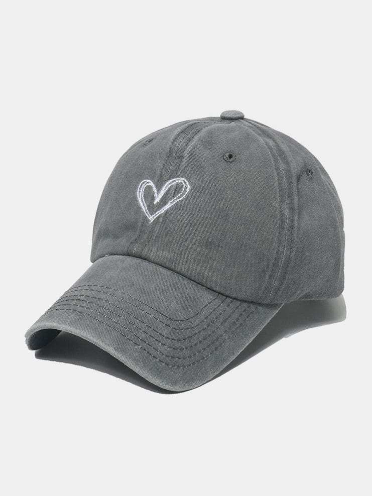 Embroidered Heart Washed Cotton Baseball Cap - Trendsi - Flyclothing LLC