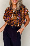 Leopard Notched Short Sleeve Blouse - Trendsi - Flyclothing LLC