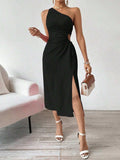 Side Slit Cutout Single Shoulder Dress - Trendsi - Flyclothing LLC