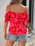 Ruffled Printed Short Sleeve Blouse - Trendsi - Flyclothing LLC