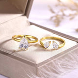 2 Piece 1.75 Carat Moissanite 925 Sterling Silver Teardrop Ring - Trendsi - Flyclothing LLC