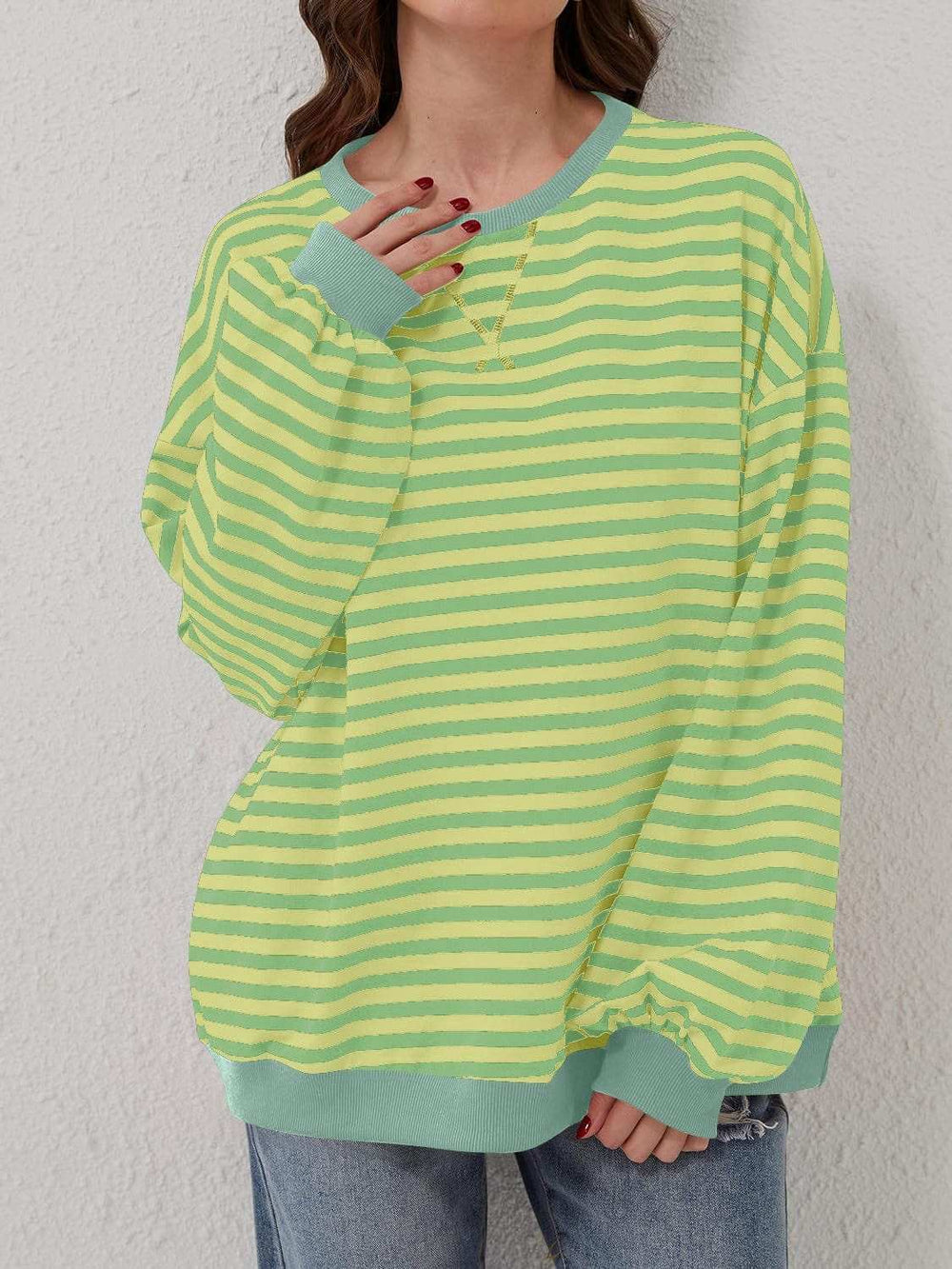 Contrast Striped Long Sleeve Sweatshirt - Trendsi - Flyclothing LLC