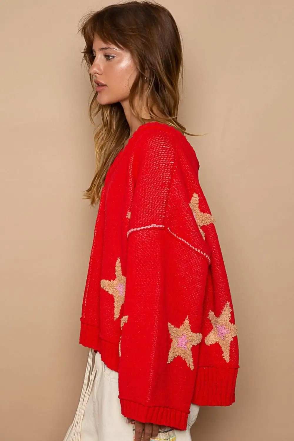 POL Long Sleeve Star Patch Sweater - Trendsi - Flyclothing LLC