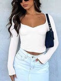 Long Sleeve Sweetheart Neck Crop T-Shirt - Trendsi - Flyclothing LLC