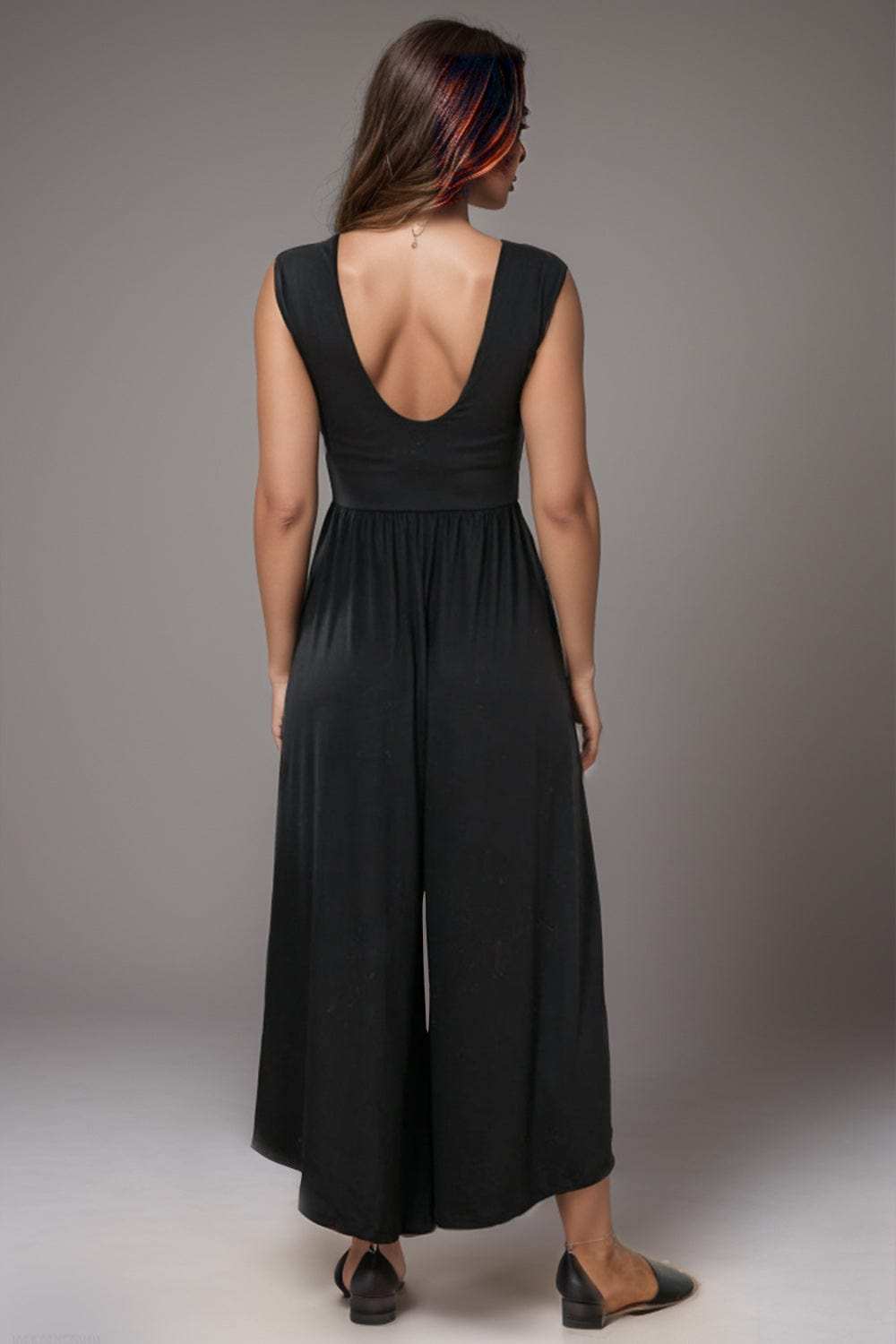 Round Neck Sleeveless Jumpsuit with Pockets - Trendsi - Flyclothing LLC
