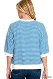 Zenana Striped Contrast Trim Banded Bottom Top - Trendsi - Flyclothing LLC