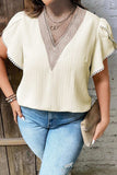 Plus Size V-Neck Petal Sleeve Blouse - Trendsi - Flyclothing LLC
