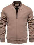 Men's Waffle Knit Baseball Collar Zip Up Jacket - Trendsi - Flyclothing LLC