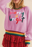 MERRY & BRIGHT Ribbed Round Neck Sweater - Trendsi - Flyclothing LLC