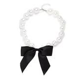 Pearl Choker Necklace with Bow Accent - Trendsi - Flyclothing LLC
