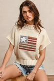 BiBi American Flag Patchwork Drop Shoulder Sweater - Trendsi - Flyclothing LLC