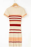Contrast Striped Johnny Collar Short Sleeve Mini Dress - Trendsi - Flyclothing LLC