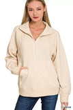 Zenana Half Zip Fleece Sweatshirt with kangaroo Pocket - Trendsi - Flyclothing LLC