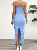 Devine Ruffled Slit Back Tube Maxi Dress - Trendsi - Flyclothing LLC