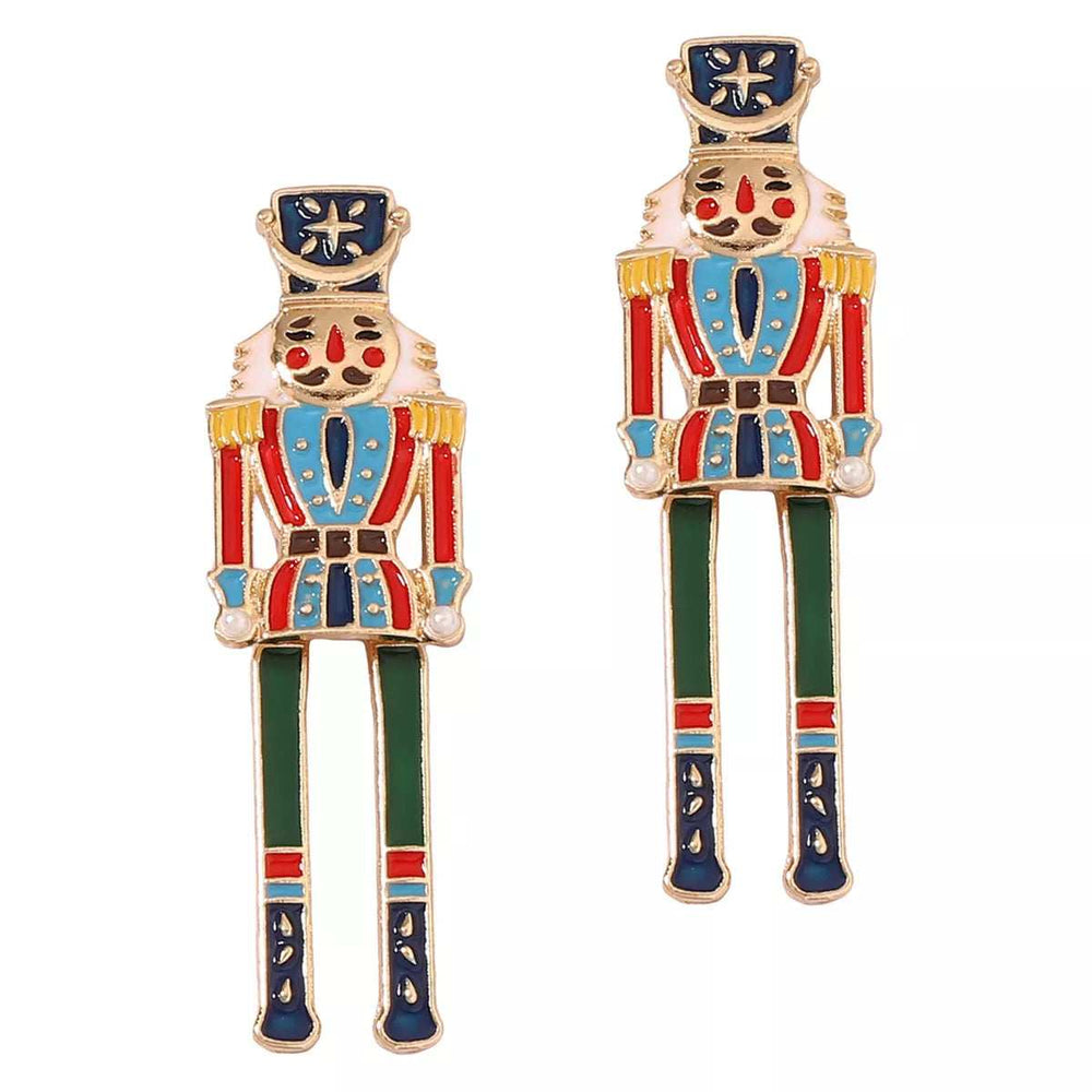 Christmas 18K Gold-Plated Nutcracker Soldier Earrings - Trendsi - Flyclothing LLC