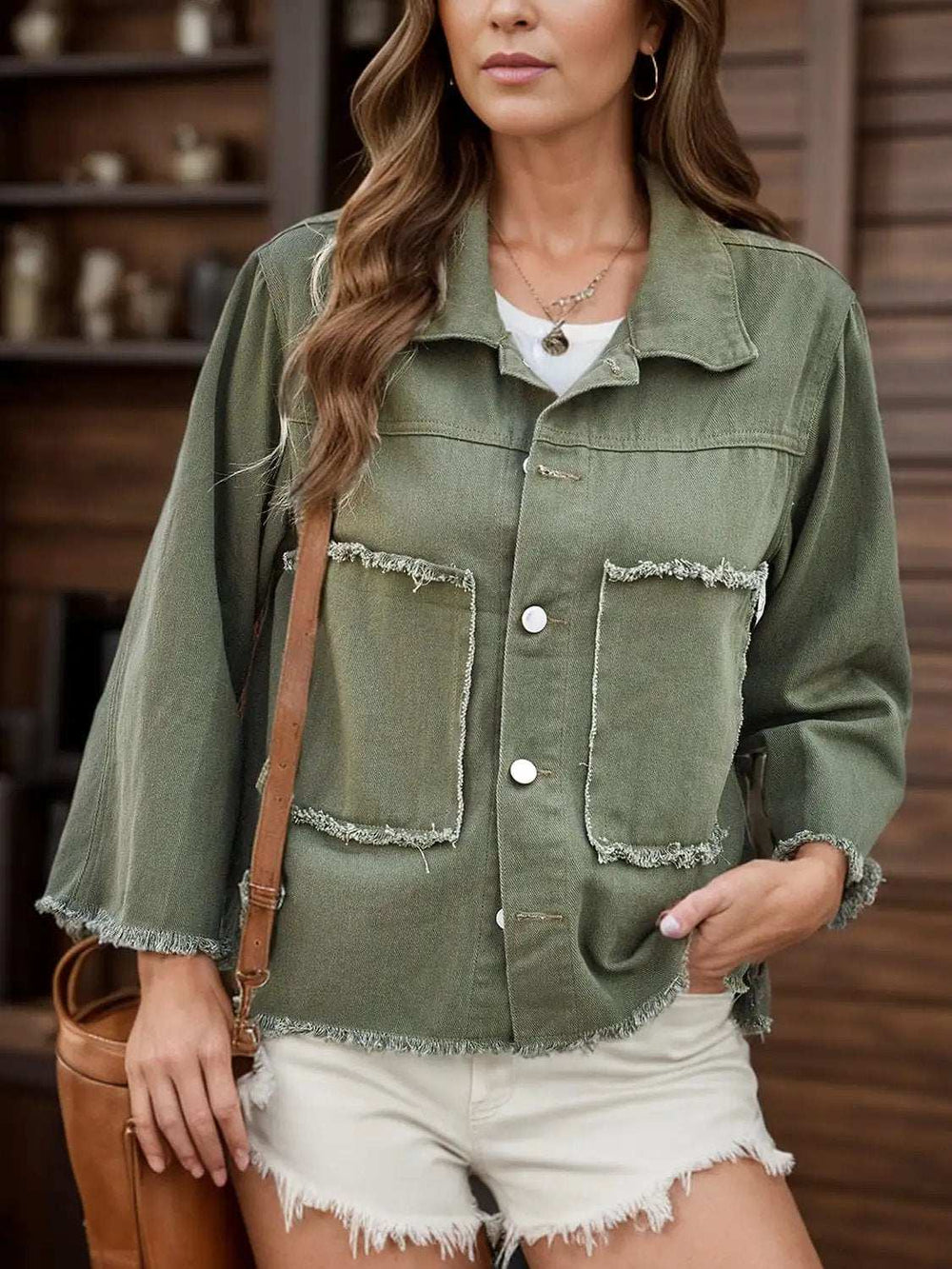 Raw Hem Button Up Denim Jacket - Trendsi - Flyclothing LLC