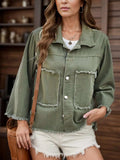 Raw Hem Button Up Denim Jacket - Trendsi - Flyclothing LLC