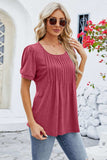 Ruched Scoop Neck Short Sleeve Blouse - Trendsi - Flyclothing LLC