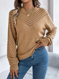 Openwork Round Neck Long Sleeve Knit Top - Trendsi - Flyclothing LLC