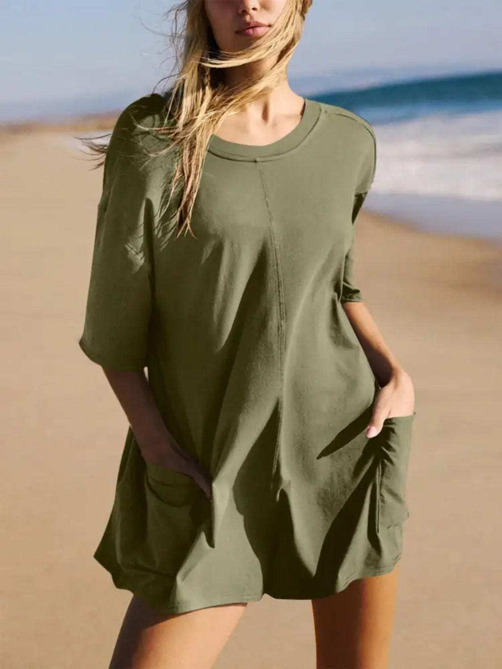 Backless Round Neck Half Sleeve Romper - Trendsi - Flyclothing LLC