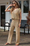 Pocketed V-Neck Top and Wide Leg Sweater Set - Trendsi - Flyclothing LLC