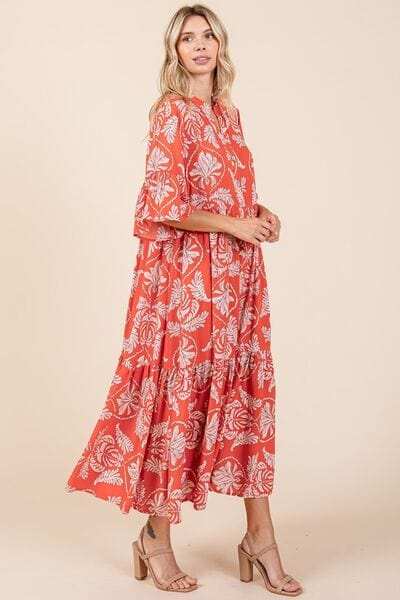 Mittoshop Abstract Leaf Print Tiered Ruffle Dress - Trendsi - Flyclothing LLC