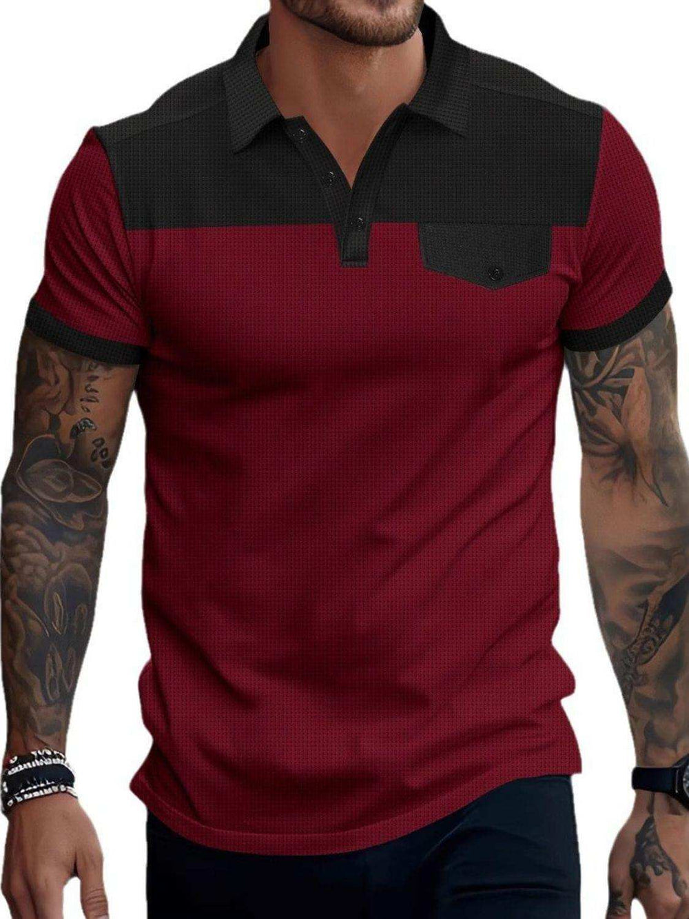 Men's Full Size Waffle-Knit Collared Contrast Polo Plus Size - Trendsi - Flyclothing LLC