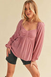 Aemi + Co Ruched Sweetheart Neck Balloon Sleeve Blouse - Trendsi - Flyclothing LLC