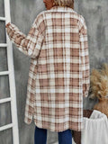 Plaid Fleece Button Up Longline Outerwear - Trendsi - Flyclothing LLC