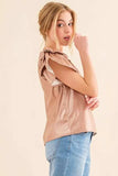 And The Why Faux Leather Ruffle Sleeves V Neck Top - Trendsi - Flyclothing LLC