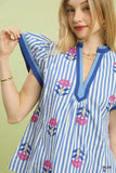 Umgee Embroidered Striped Flutter Sleeve Top - Trendsi - Flyclothing LLC