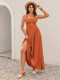 Crisscross Back Smocked Square Neck Maxi Dress - Trendsi - Flyclothing LLC