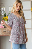 Heimish Full Size Short Sleeve Crisscross Animal Babydoll Top Plus Size - Trendsi - Flyclothing LLC